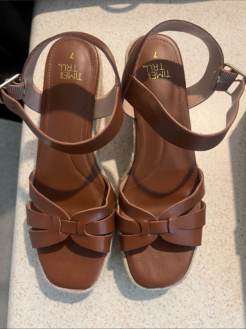 Time and Tru Brown Strappy Knot Front Ankle Strap Sandals